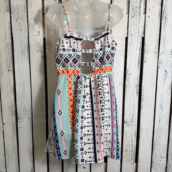Sundress Aztec Geometric Print Neon Size Large Boho Mini Lightweight Sleeveless - Picture 6 of 9